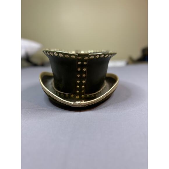 Victorian Steampunk Mini Top Hat Genuine Leather Studded Olive Green - Picture 3 of 6